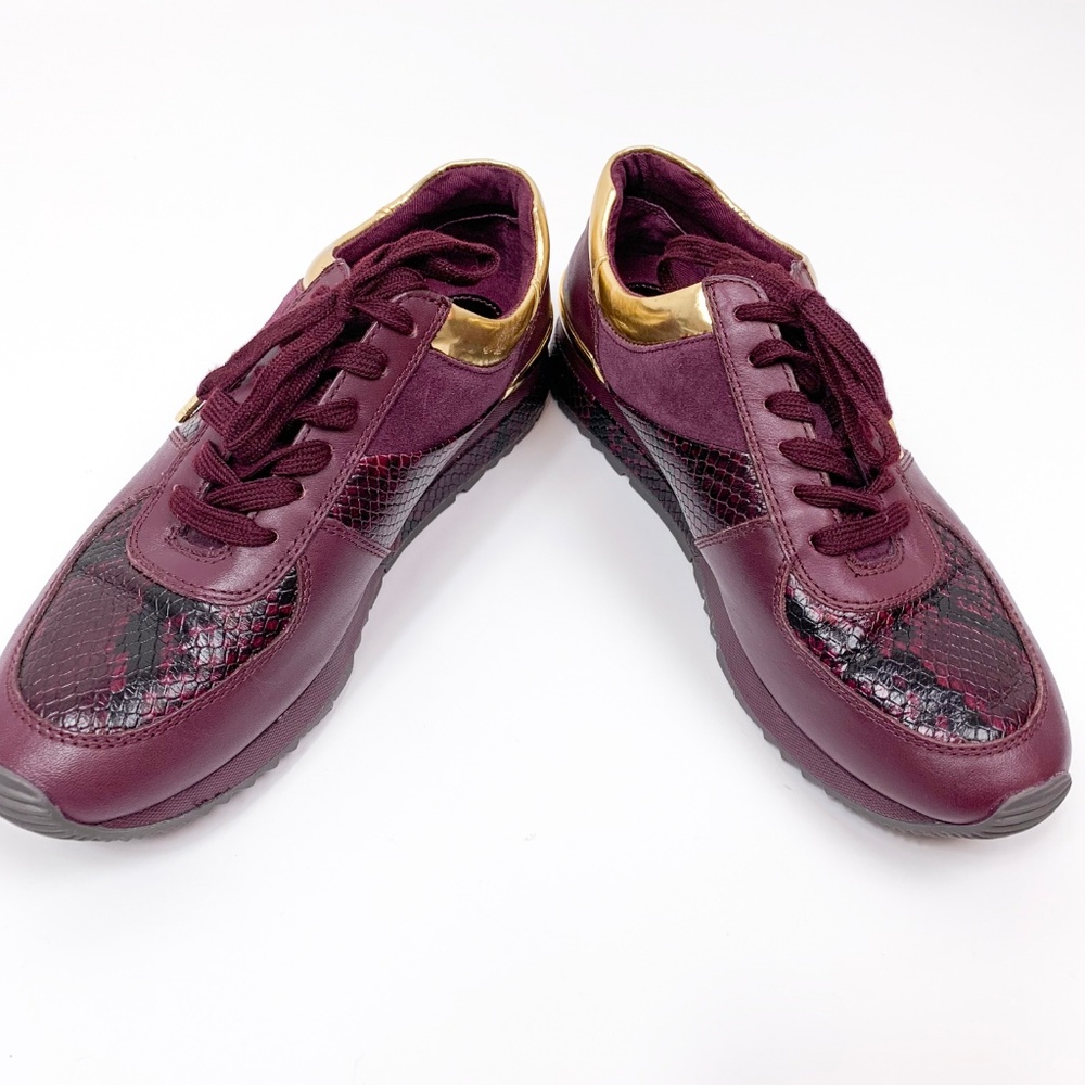 Michael Kors Allie Burgundy Panel Leather Sneakers - Picture 3 of 7